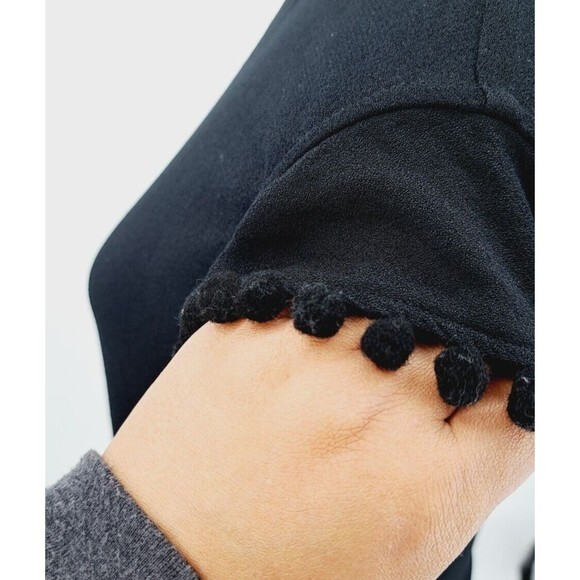 Zara Woman Jumpsuit Small Black Straight Jumpsuit Romper Cropped Pom Pom Trim - Picture 4 of 9